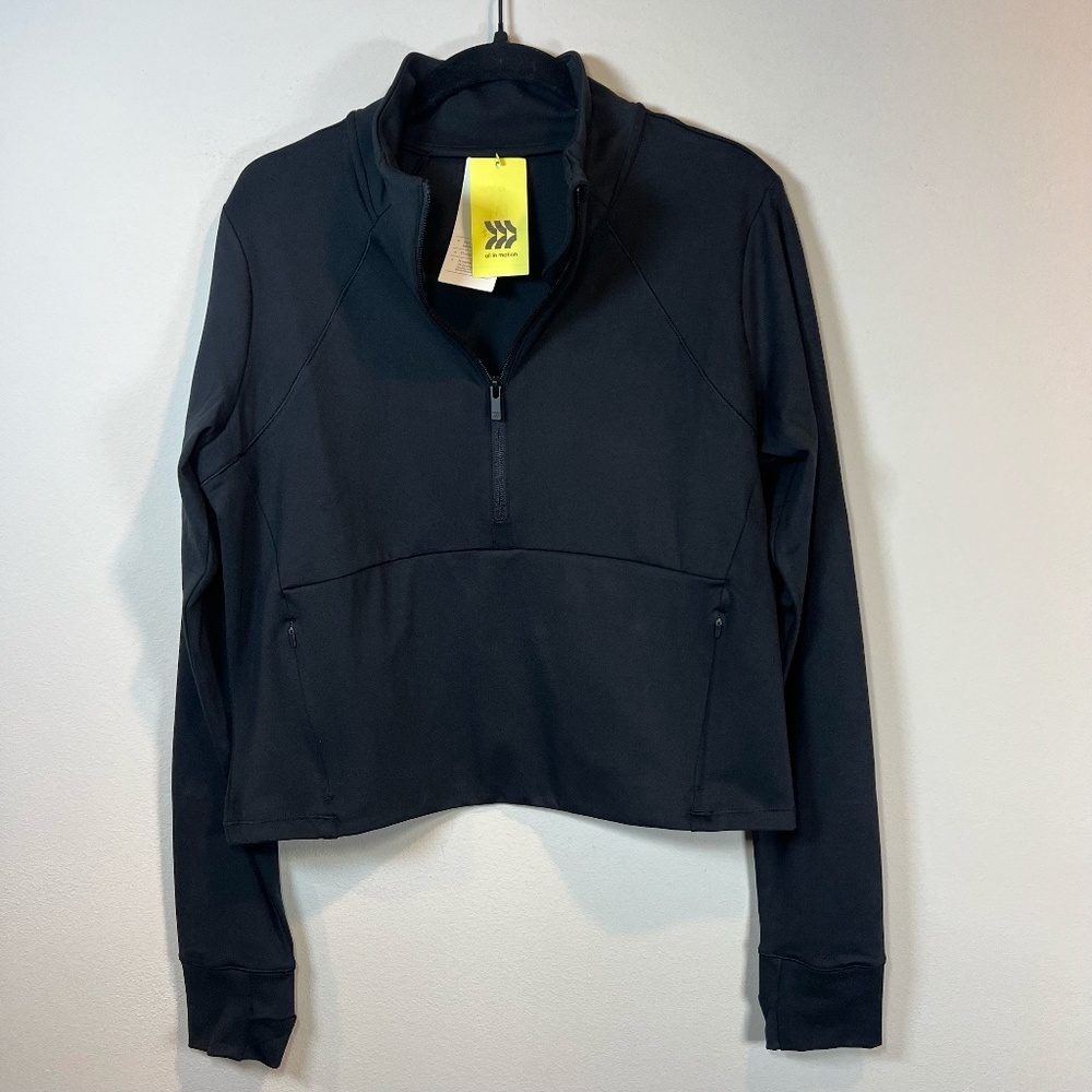 All In Motion Femme Knit 1/2 Zip Pullover Jacket Black Thumb Holes NEW Womens XL